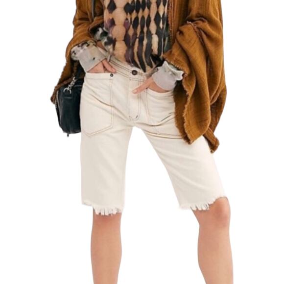 Free People Rebel Rouser Cut Off Shorts 26 Natural Cream Bermuda Boho Tomboy - Picture 1 of 7